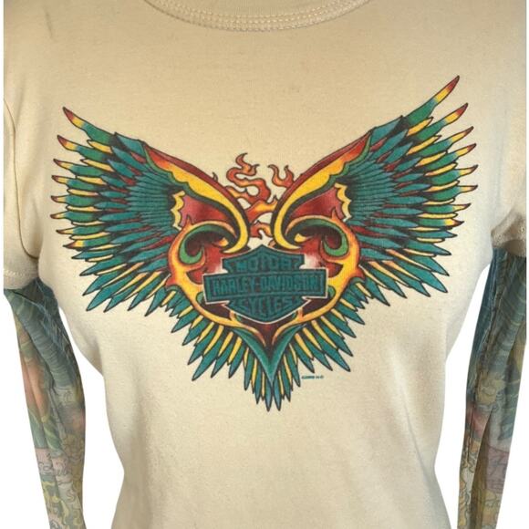 Vintage Harley-Davidson Tattoo Sleeve Graphic Tee Medium Y2K Grunge 90s Rare - Picture 6 of 11
